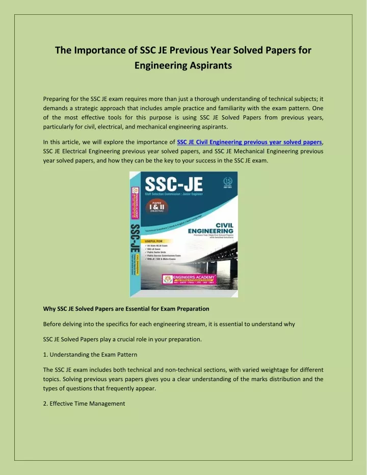 the importance of ssc je previous year solved