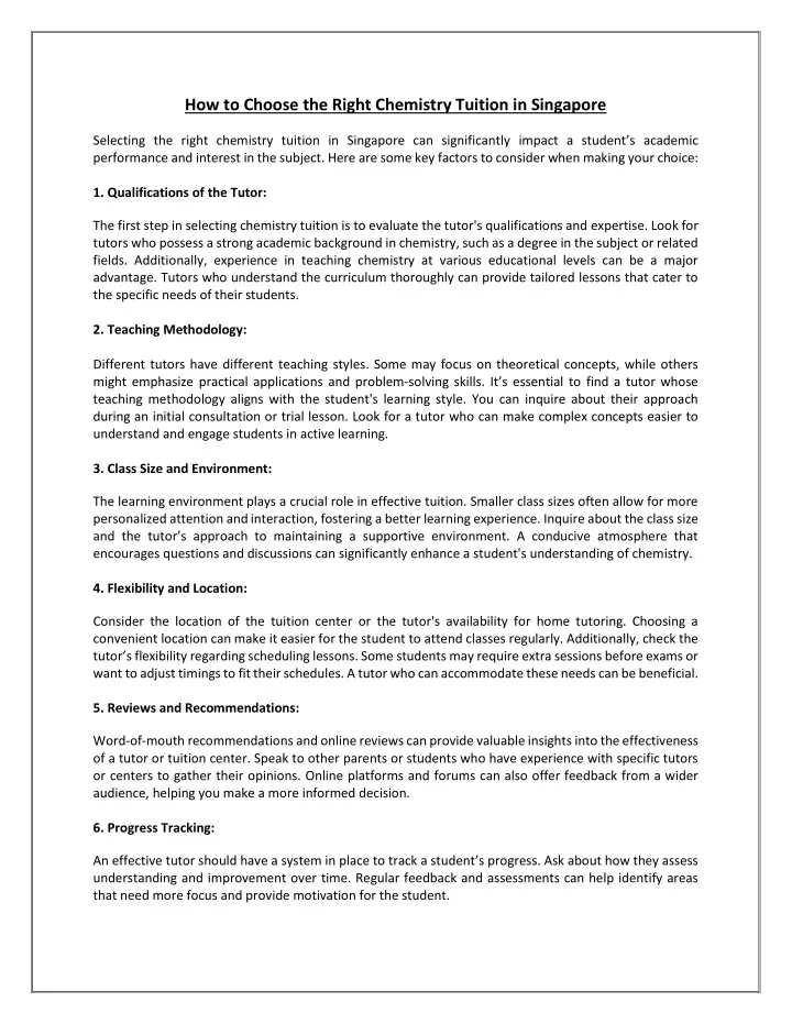 how to choose the right chemistry tuition