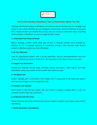 10 finance brokers blackburn tips to remember