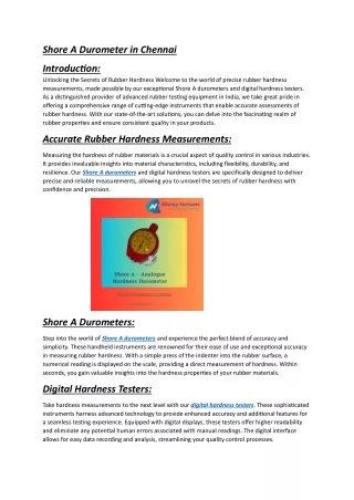 Shore A Durometer in Chennai