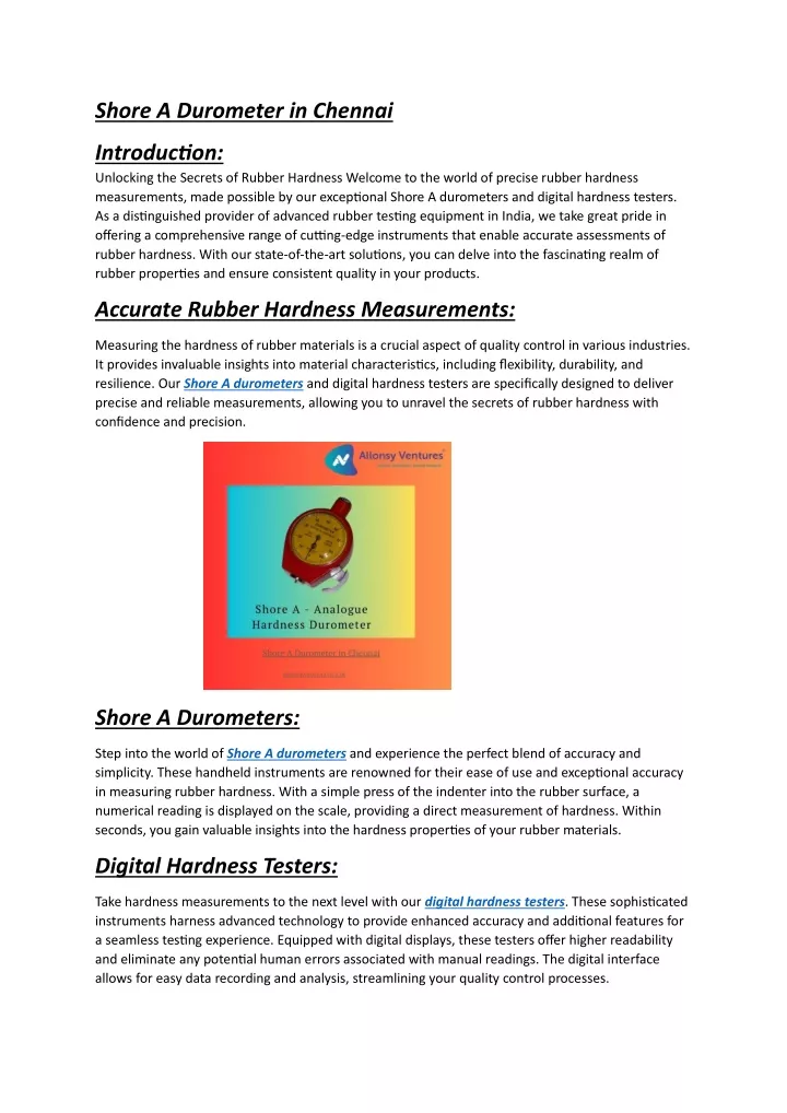shore a durometer in chennai