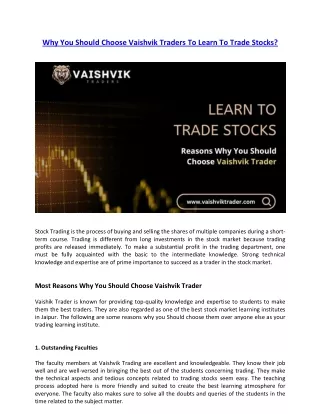 Why You Should Choose Vaishvik Traders To Learn To Trade Stocks