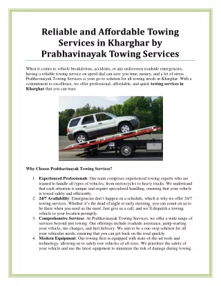 Reliable Towing Services in Kharghar: Fast and Efficient Solutions