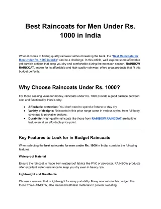 Best Raincoats for Men Under Rs. 1000 in India