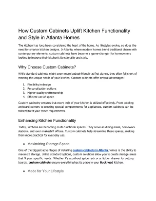 How Custom Cabinets Uplift Kitchen Functionality and Style in Atlanta Homes