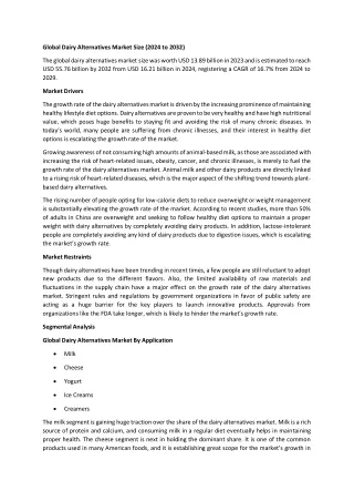 Global Dairy Alternatives Market Size, Share, Reports | 2024 to 2032