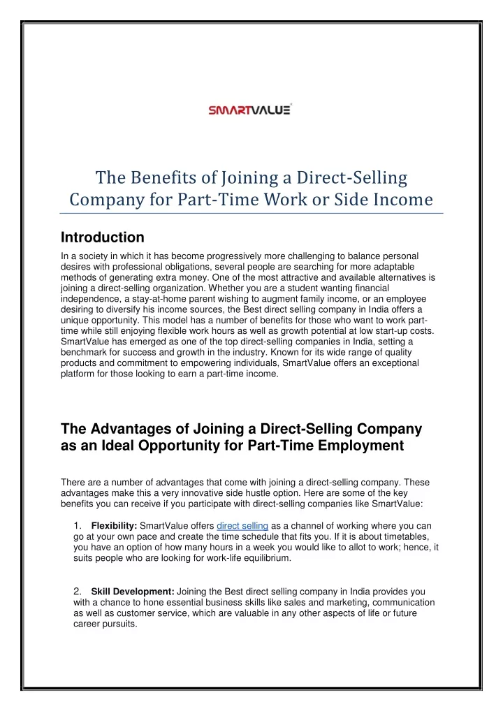 the benefits of joining a direct selling company