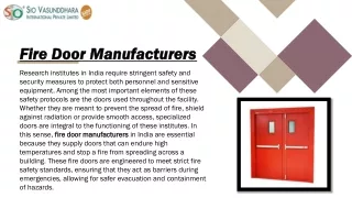 Fire Door Manufacturers: A Critical Component in Research Institutes in India