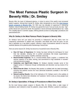 The Most Famous Plastic Surgeon in Beverly Hills | Dr. Smiley