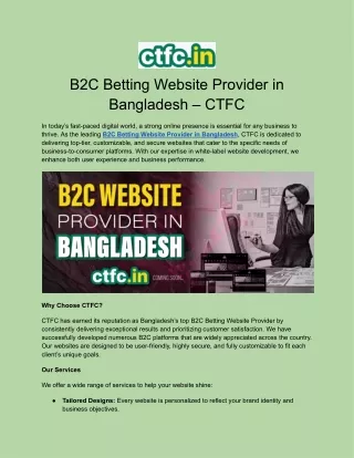 B2C Betting Website Provider in Bangladesh – CTFC