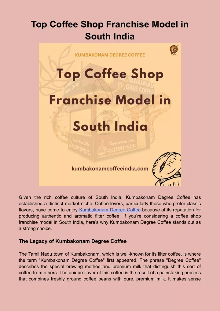 top coffee shop franchise model in south india