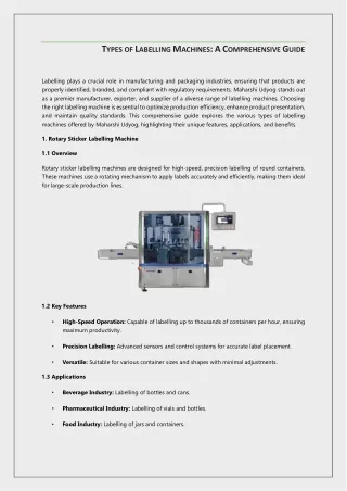 TYPES OF LABELLING MACHINES: A COMPREHENSIVE GUIDE