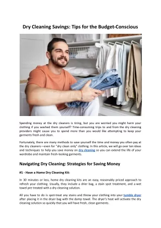 Dry Cleaning Savings - Tips for the Budget Conscious