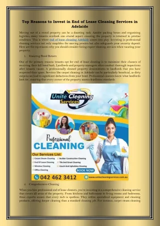 Top Reasons to Invest in End of Lease Cleaning Services in Adelaide