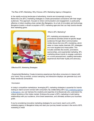 The Rise of BTL Marketing_ Why Choose a BTL Marketing Agency in Bangalore
