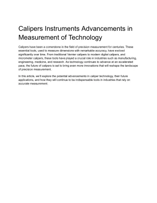 Calipers Instruments Advancements in Measurement of Technology