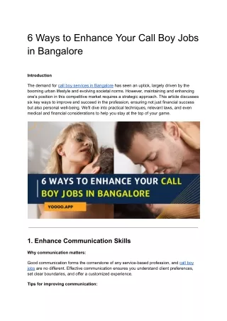 6 Ways to Enhance Your Call Boy Jobs in Bangalore