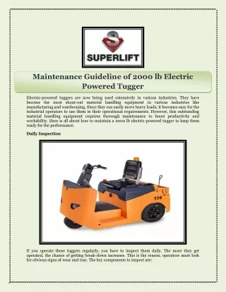 Maintenance Guideline of 2000 lb Electric Powered Tugger