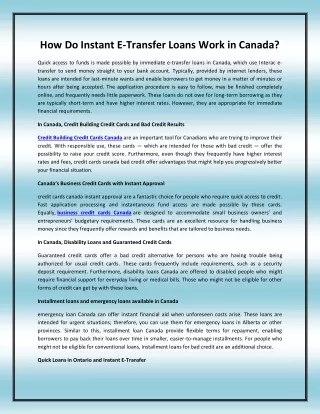 how do instant e transfer loans work in canada