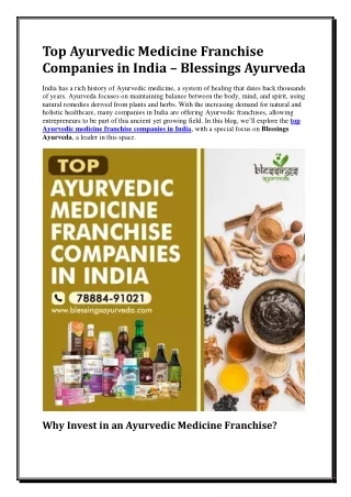 Top Ayurvedic Medicine Franchise Companies in India