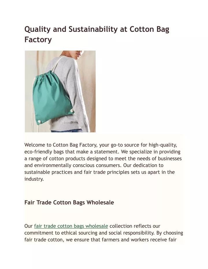 quality and sustainability at cotton bag factory