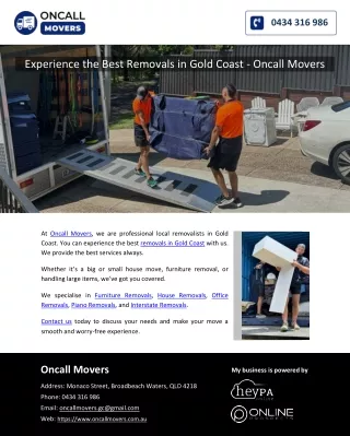 Experience the Best Removals in Gold Coast - Oncall Movers