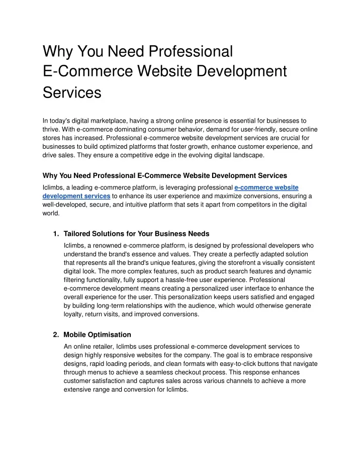 why you need professional e commerce website development services