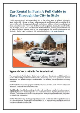 Car Rental in Puri A Full Guide to Ease Through the City in Style