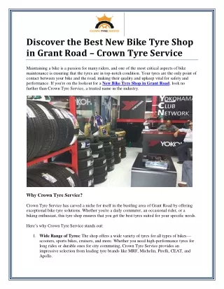 New Bike Tyre Shop in Grant Road