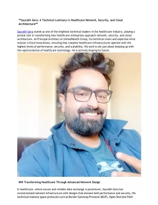 Saurabh Gera A Technical Luminary in Healthcare Network