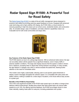 Radar Speed Sign R1500_ A Powerful Tool for Road Safety