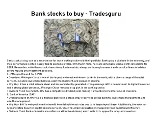 bank stocks to buy tradesguru