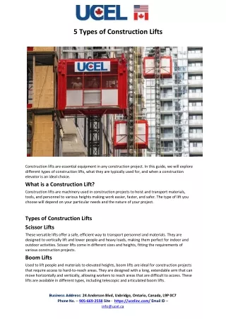 5 Types of Lift for Construction | UCEL Inc.