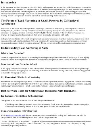 “The Future of Lead Nurturing in SAAS, Powered by GoHighlevel Automation”