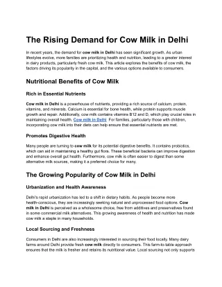 The Rising Demand for Cow Milk in Delhi