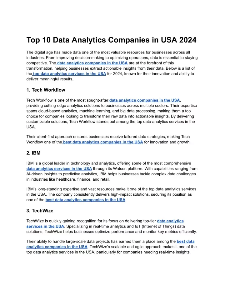 top 10 data analytics companies in usa 2024