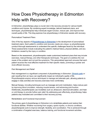 how does physiotherapy in edmonton help with