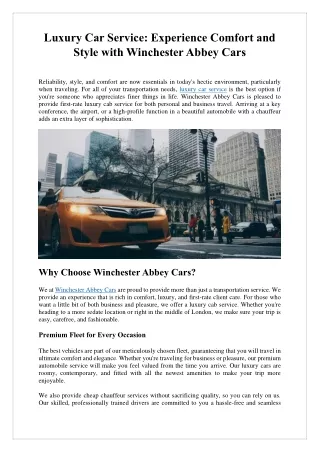Luxury Car Service Experience Comfort and Style with Winchester Abbey Cars