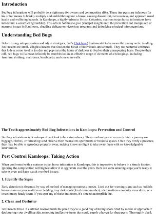 The Truth approximately Bed Bug Infestations in Kamloops: Prevention and Control