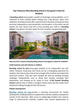 Top 5 Reasons Why Boarding School in Gurugram is Best for Students