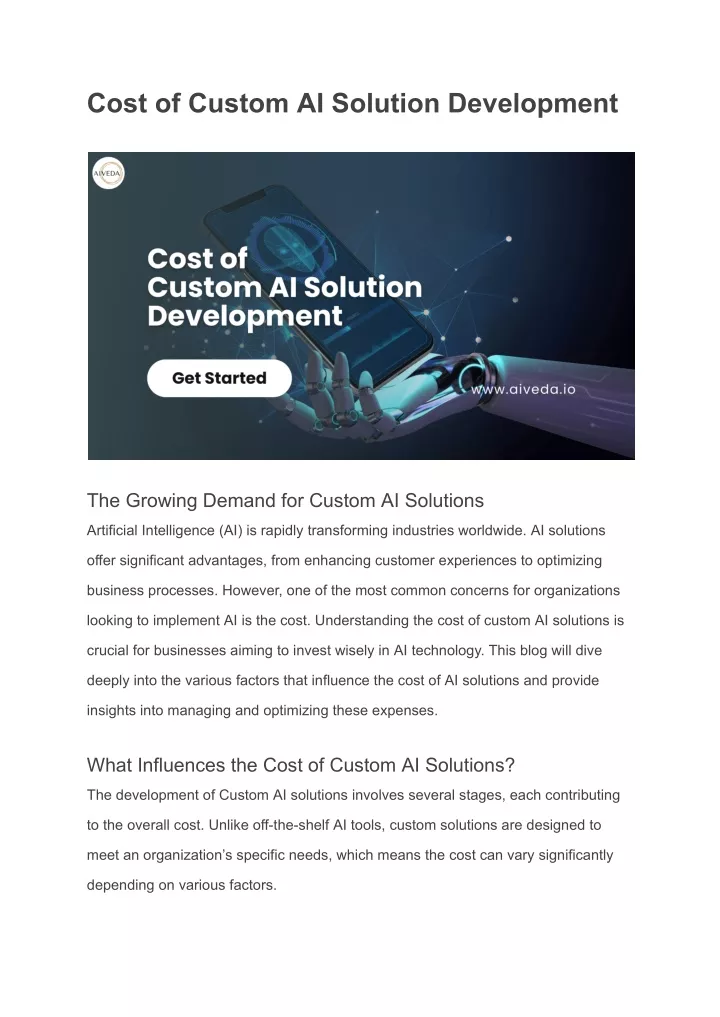 cost of custom ai solution development