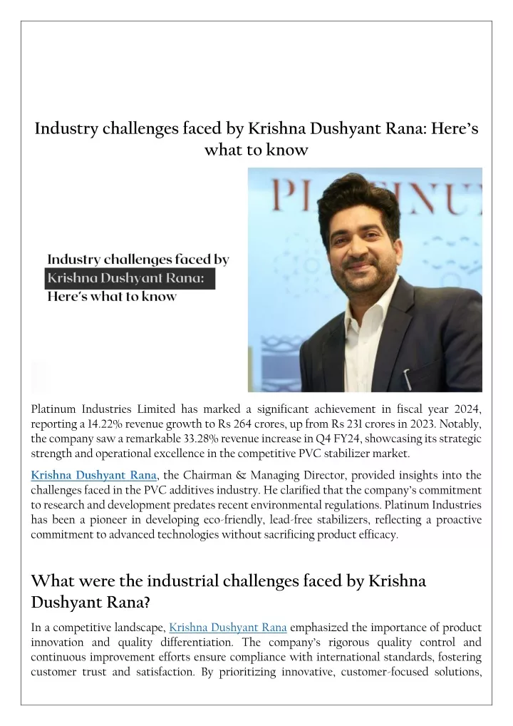 industry challenges faced by krishna dushyant