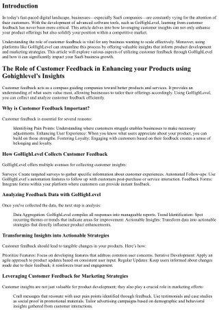 “The Role of Customer Feedback in Enhancing your Products using Gohighlevel’s In