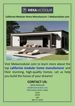 California Modular Home Manufacturer  Mekamodular.com