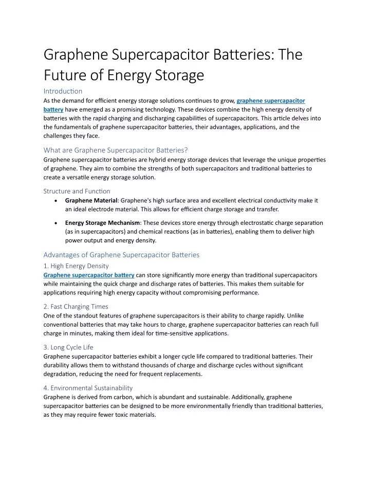 graphene supercapacitor batteries the future