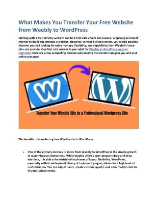 What Makes You Transfer Your Free Website from Weebly to WordPress