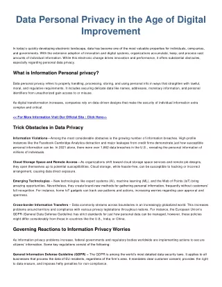 Data Personal Privacy in the Age of Digital Improvement