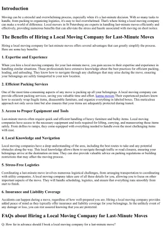 The Benefits of Hiring a Local Moving Company for Last-Minute Moves
