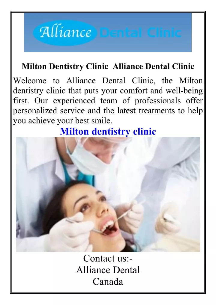 milton dentistry clinic alliance dental clinic