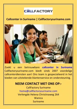 Callcenter in Suriname  Callfactorysuriname.com